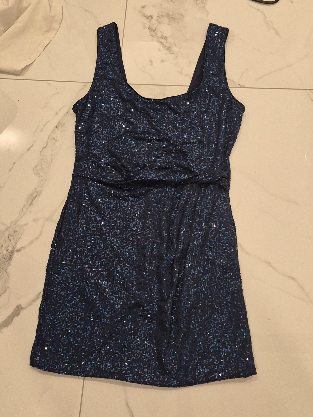 Love Reign Dark Blue Sequin Scoop Neck Mini Dress (Juniors)